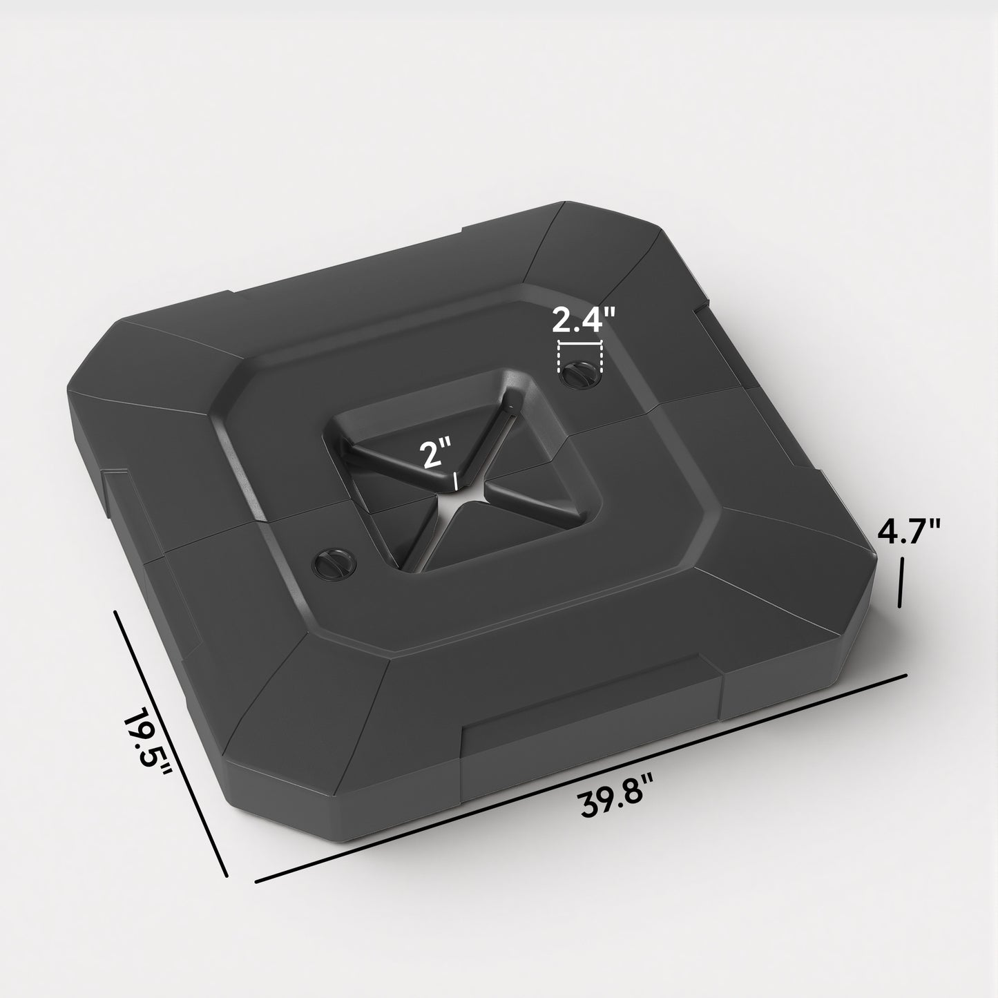 Gray square object with dimensions labeled on a white background