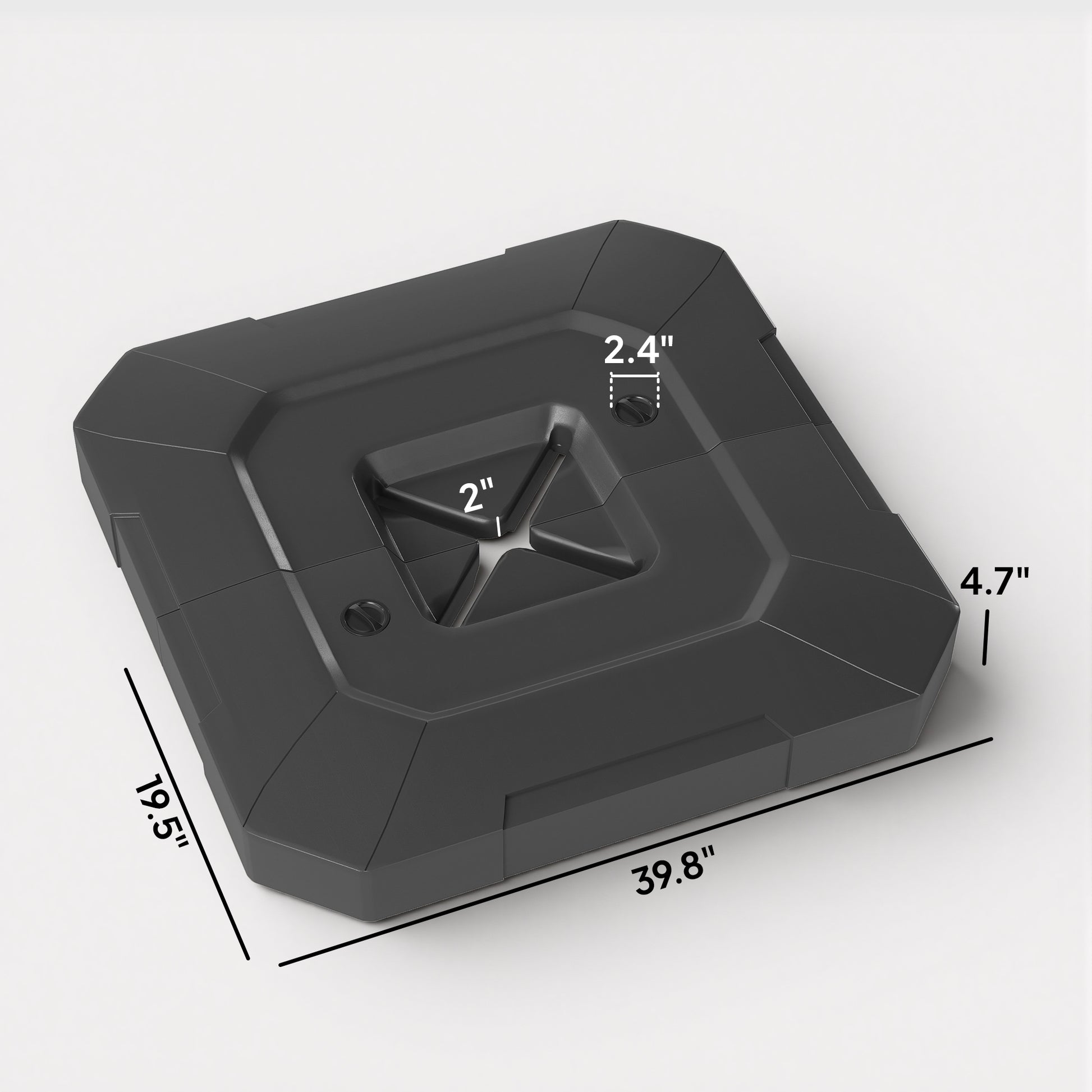 Gray square object with dimensions labeled on a white background