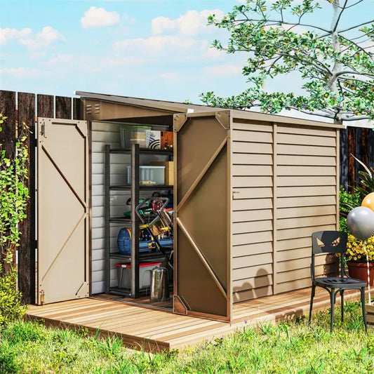 Garden Galvanized Steel Shed Brown
