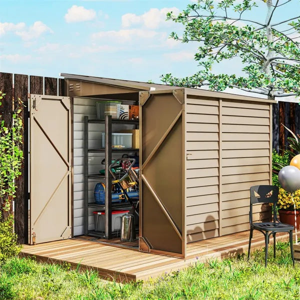 Garden Galvanized Steel Shed Brown