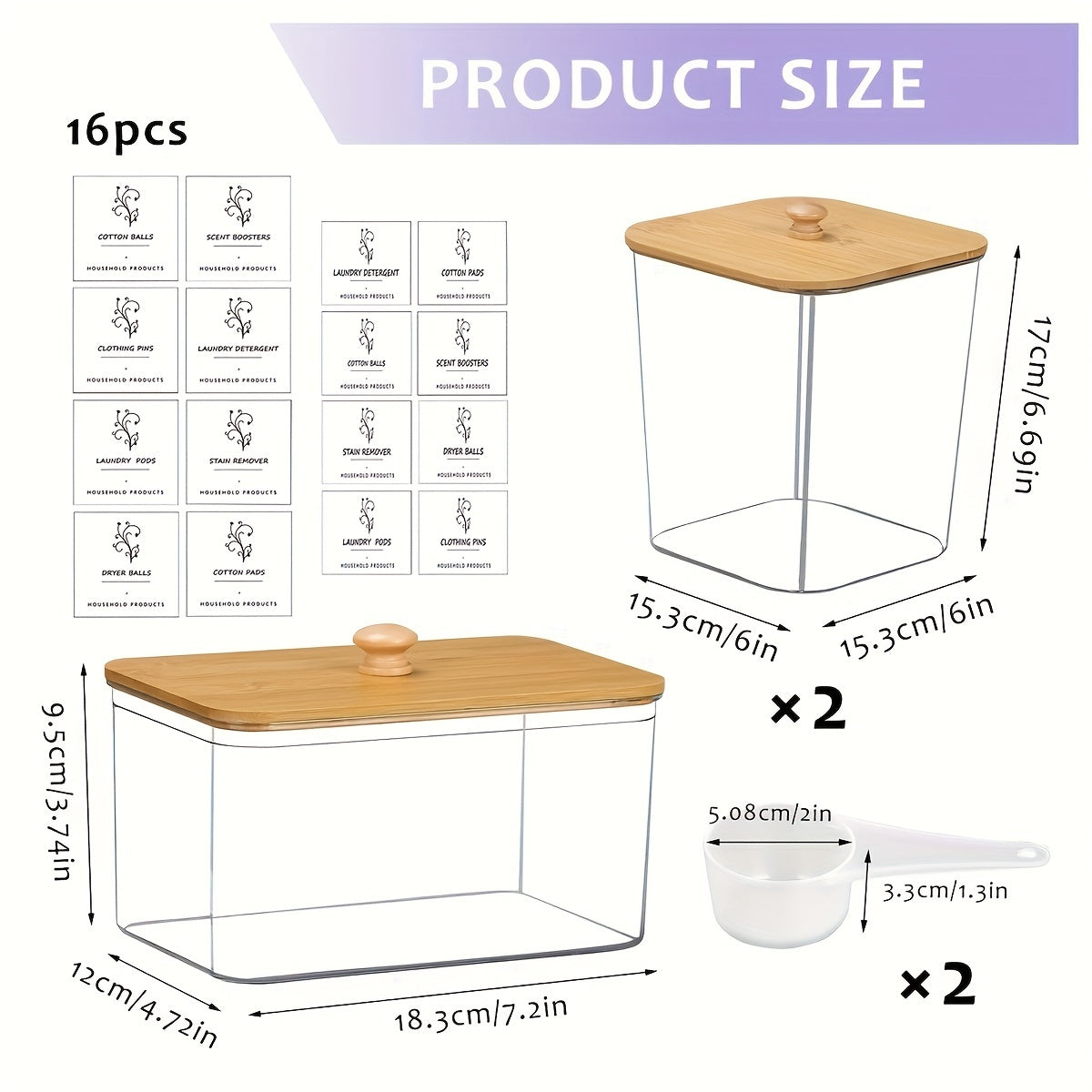 3-Pack Laundry Room Organization Storage Boxes, Clear Laundry Bead Containers And Dryer Sheet Holders Set With Lids And Labels For Detergent, Washing Powder, Dryer Balls, Laundry Beads