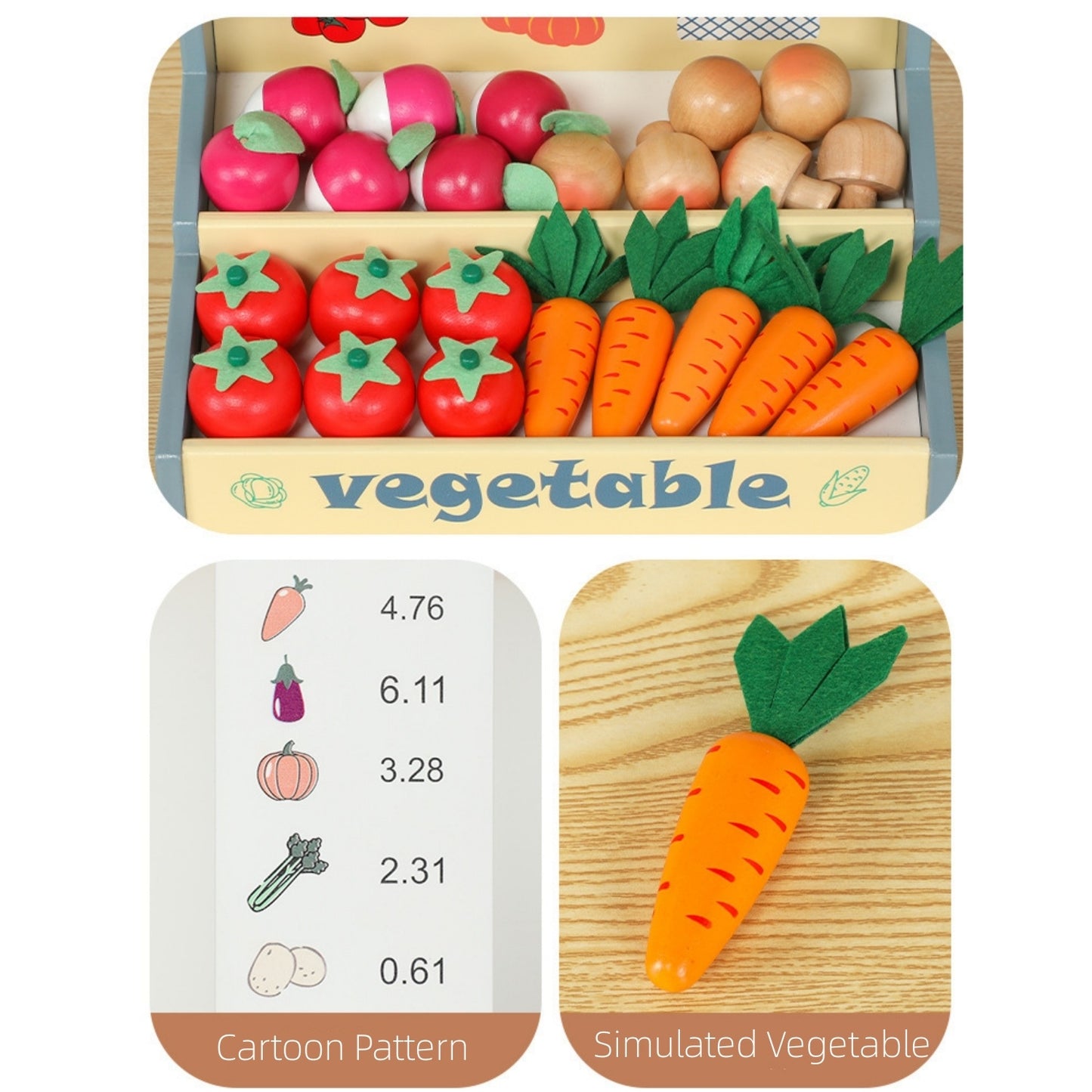 Robud Wooden Supermarket Vegetables Store Preschool Pretend Playset Toys Baby