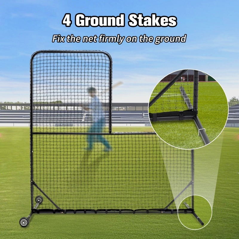 Portable Type Baseball Hitting Cage Net, Wheeled Baseball Pitching Net 84 Inches High X 84 Inches Wide, With 42 Inches X 42 Inches Opening, Including Tote Bag
