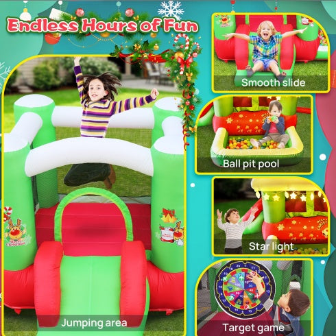 Christmas Jump  N Slide Inflatable Bouncer For Kids Complete Setup With Blower - 80 X 91 Play Area - 55 Tall