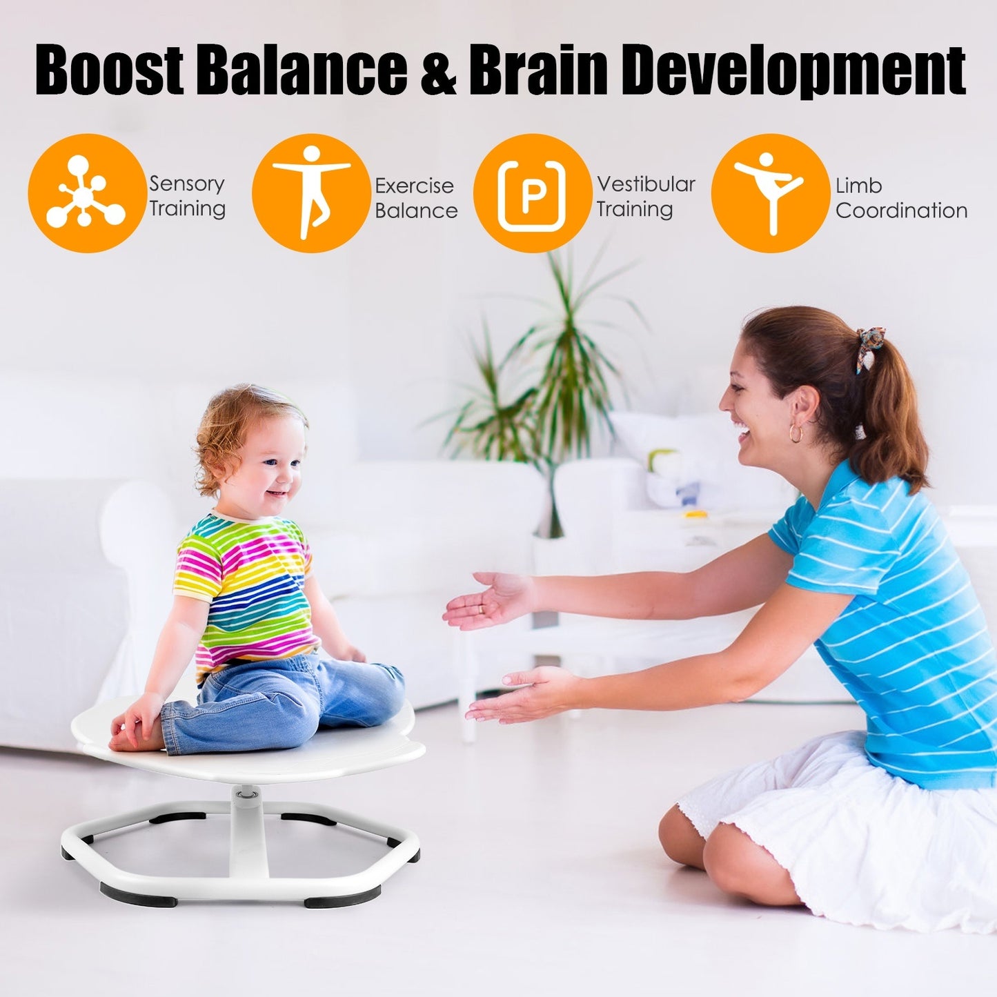 1Pc Kids Spinning Chair Autism Sensory Swivel Chair Balancing Seat Toy Rotation Chair For Autistic Kids Train Body Coordination Relieve Motion Sickness For Over 3 Years Old Kids