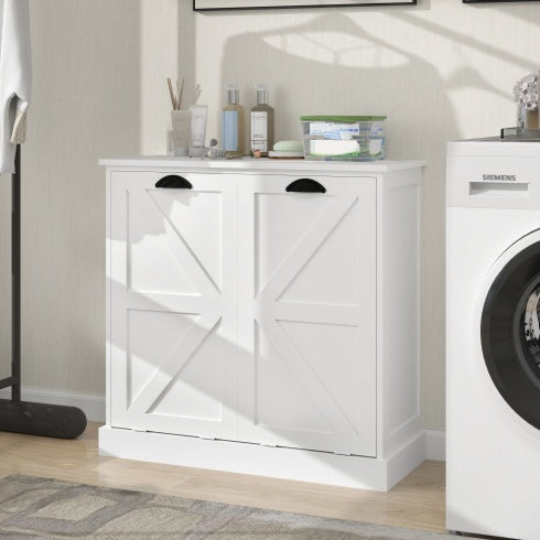 Two-Compartment Tilt-Out Laundry Sorter Cabinet-White