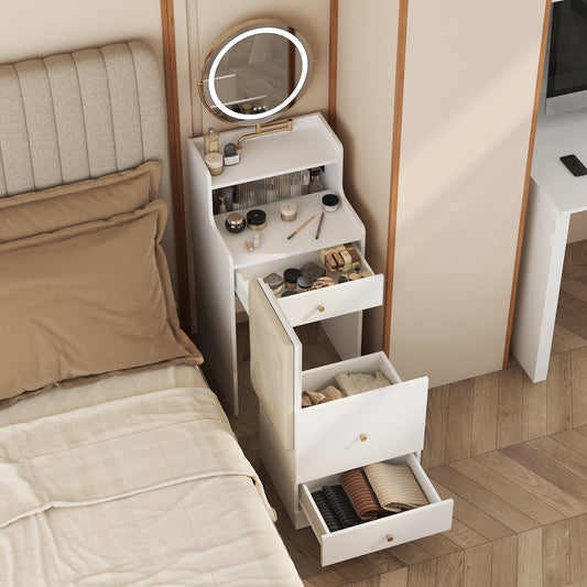 3 In 1 Vanity Desk With Mirror And Light ,Small Makeup Vanity Set With Charging Station, With 2 Drawers And Open Storage Space, With Upholstered Stool, Compact Dressing Table Writing Desk For Small Sp