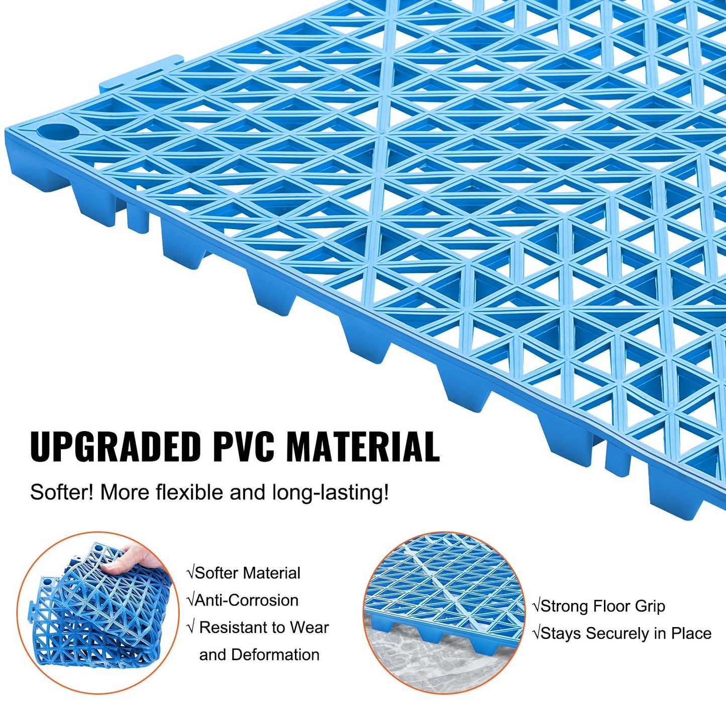 VEVOR Interlocking Tile 50PCS Blue, Drainage Tiles  Splicing, PVC Interlocking Drainage Floor Tiles, Non-Slip Drainage Holes For Restroom, Bathroom, Kitchen, Pool, Wet Areas