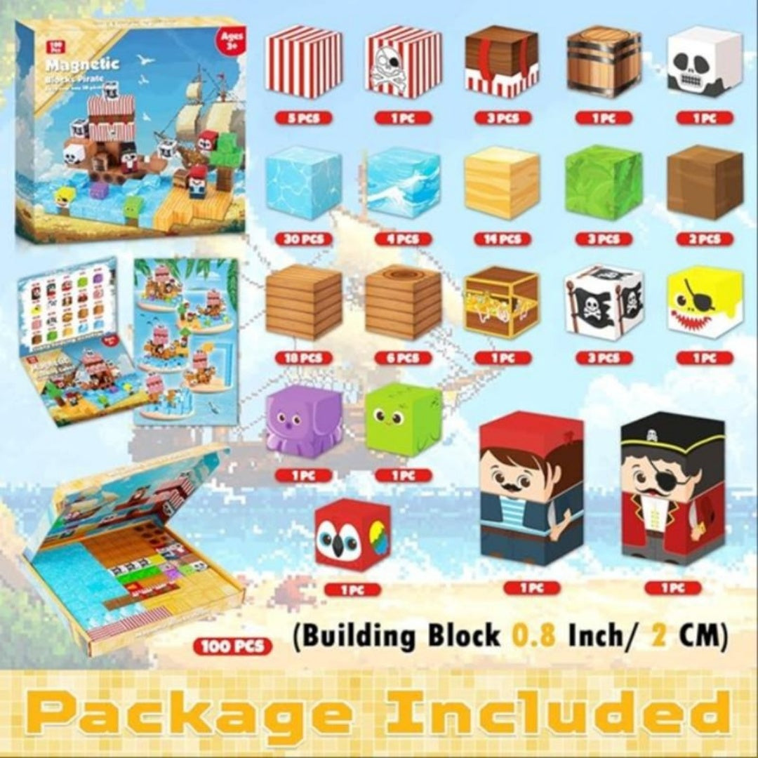 Magnetic Block Toy Pirate Ship -100pcs