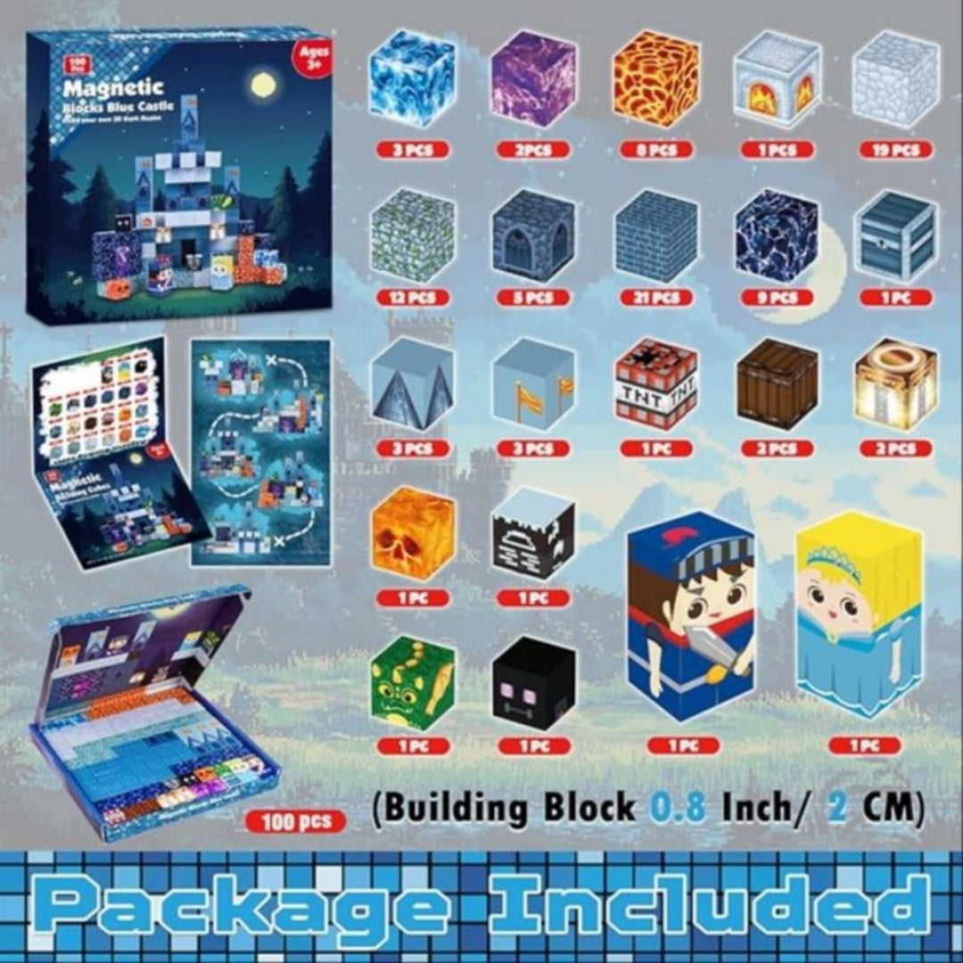 Magnetic Block Toy Blue Castle -100pcs