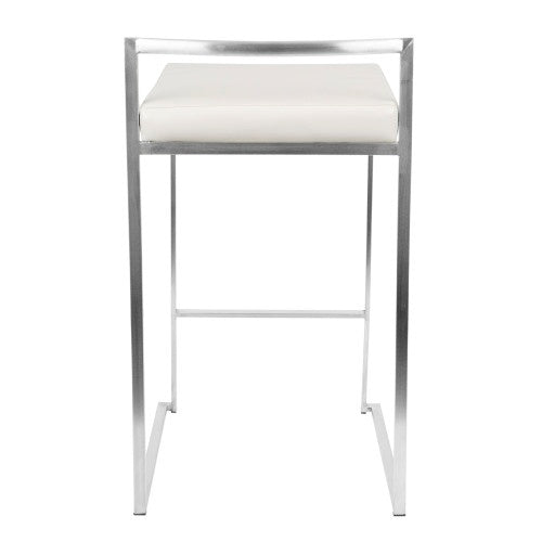 Fuji Contemporary Stackable Counter Stool In White Faux Leather By LumiSource - Set Of 2