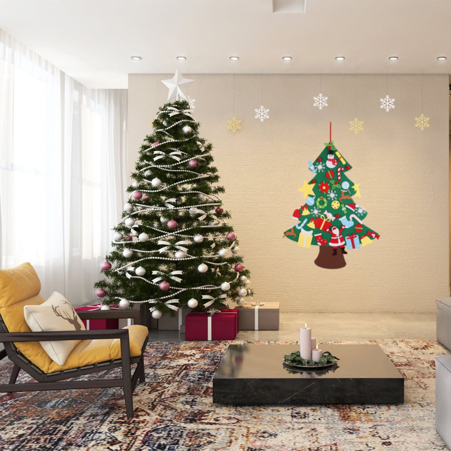 DIY Felt Christmas Tree 41Pcs Detachable Ornaments For Kids Toddler Wall Hanging Christmas Decoration Xmas Gift