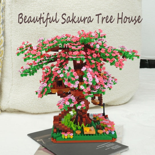 Children's Toys Mini Sakura Tree House Building Blocks City Street View Sakura Model Building Blocks DIY Toys