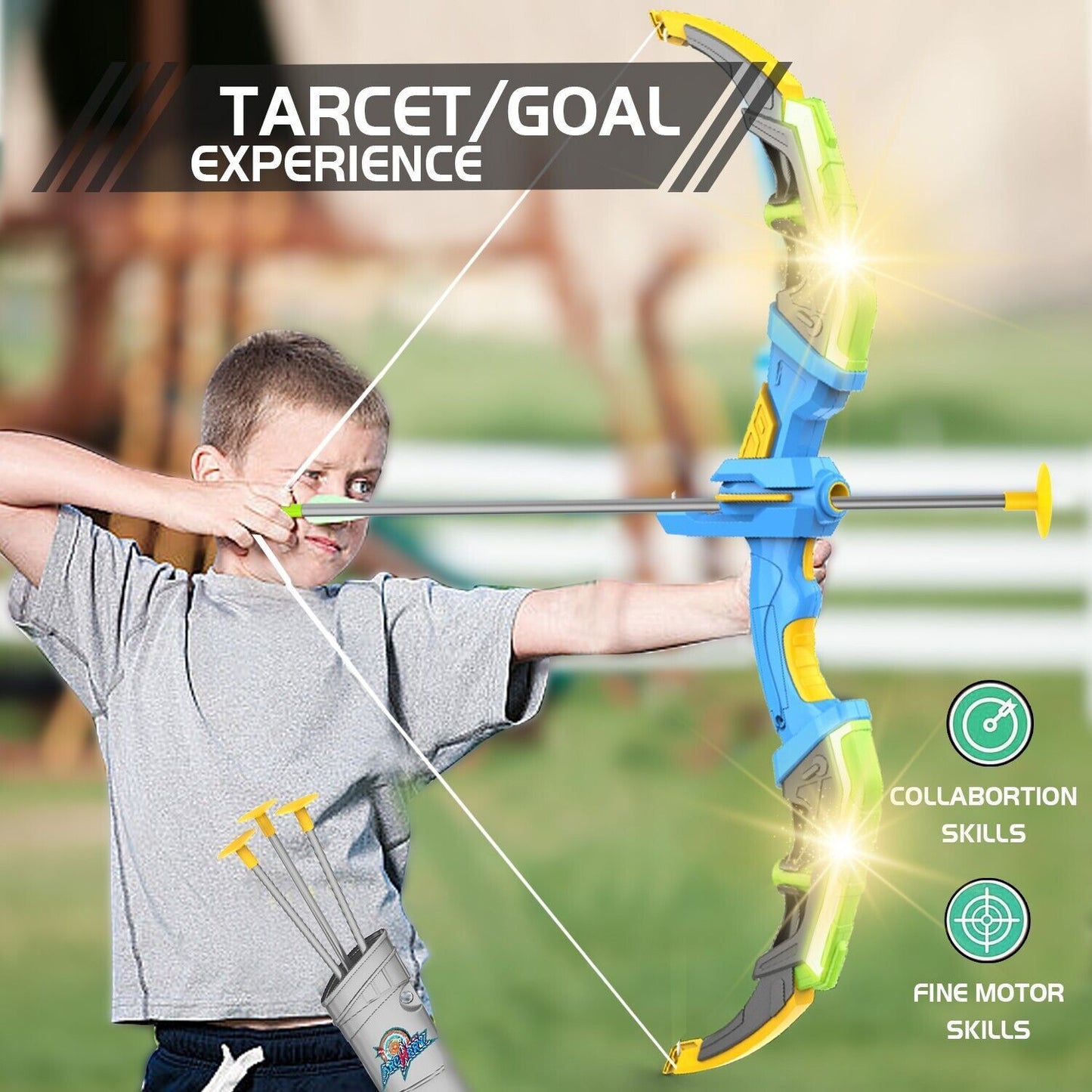 Bow & Arrow Toy Set, LED-lit Archery Toy,10 Suction Cup Arrows, Targets And Arrow Holders, Indoor And Outdoor Children's Toys Suitable For Boys And Girls.Logistics Is Randomly Sent By UPS,USPS,FEdex