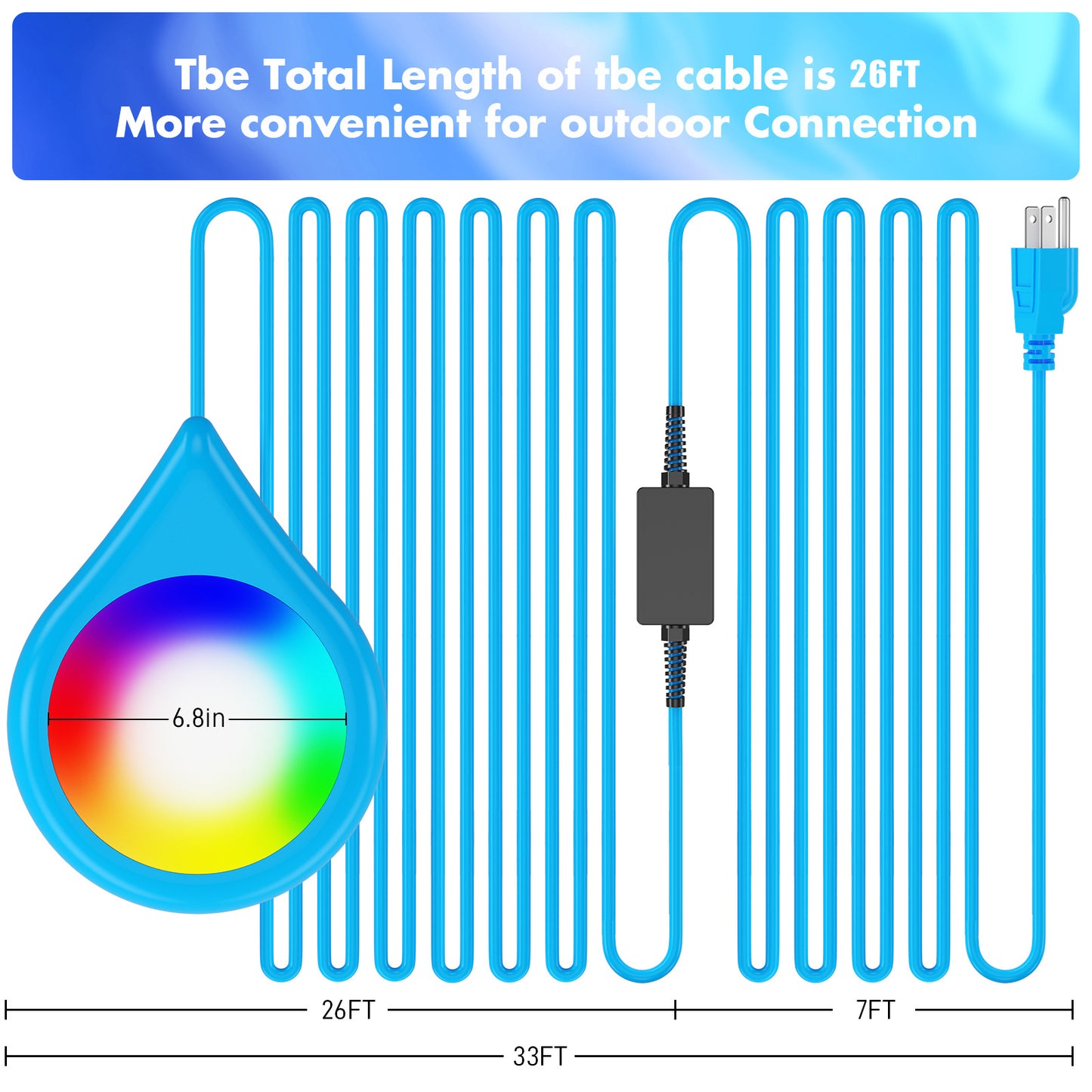 Multicolor Smart Bluetooth Waterproof Swimming Pool SPL-FLL00X 6-inch 12V 20W Blue Droplet Shaped RGB Pool Light 26FT
