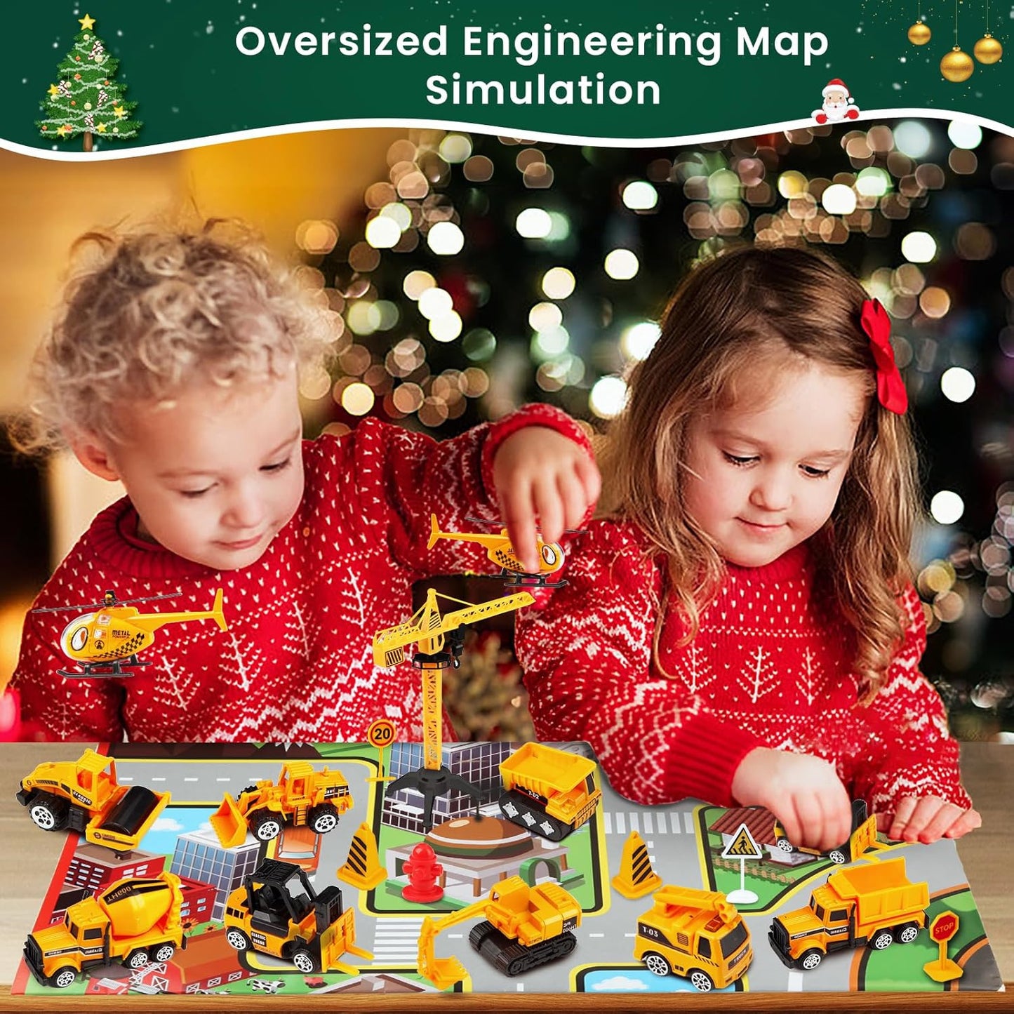 Advent Calendar Christmas Countdown Calendar For Kids, 24PCS Cartoon Engineering Vehicle Playset, Christmas Gifts Toys For 6  Year Old Boys And Girls