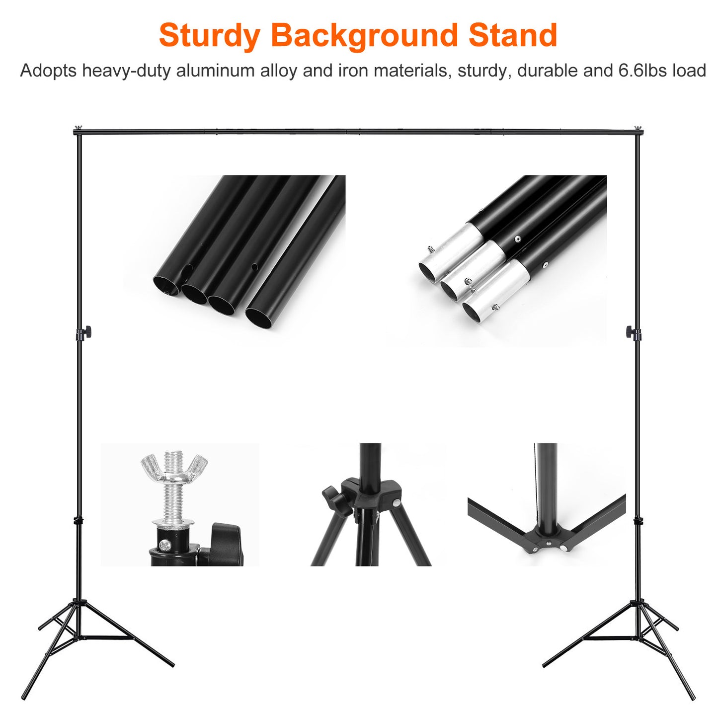 1Pc 6.5 X 10ft Photo Video Studio Backdrop Background Stand Adjustable Heavy Duty Photography Backdrop Support Stand Set With Carrying Bag Clamps