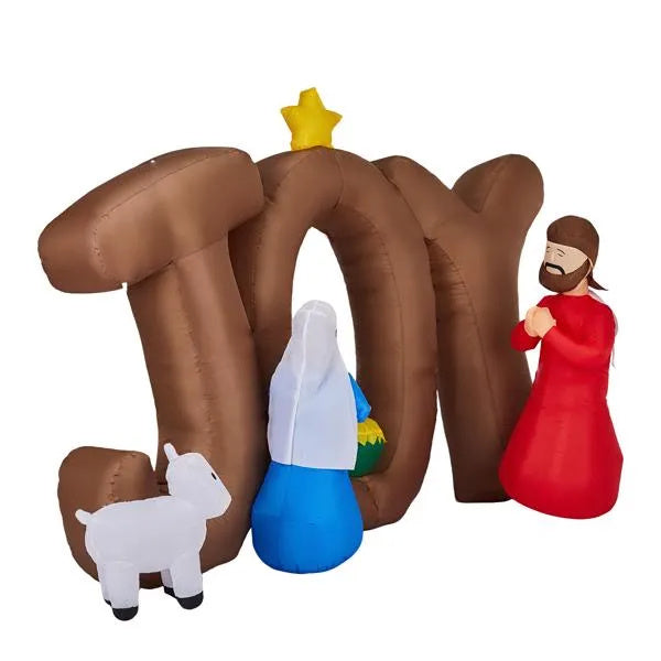 7.5FT Lighted Christmas Inflatable Decoration, Inflatable Nativity Scene With JOY Sign, Funny Blow Up Yard Decorations With Built-in LED Lights For Holiday Party Front Yard Lawn Garden Decor