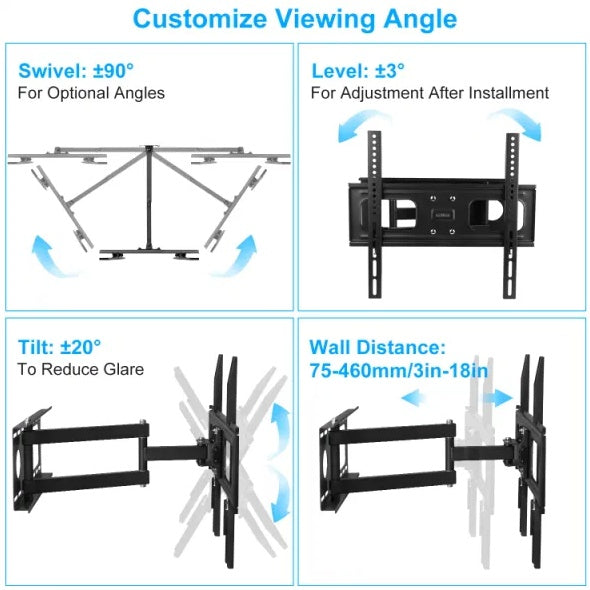 TV Wall Mount Swivel Tilt Full-Motion Articulating Wall Rack For 32in-55in TVs 99lbs Max Bearing