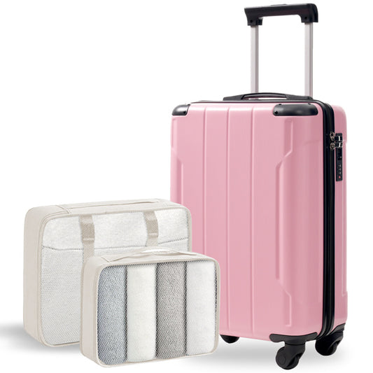 Pink 20-Inch Hardshell Carry-On Luggage, Lightweight Durable ABS Suitcase With Spinner Wheels, Built-in TSA Lock, 2 Packing Cubes