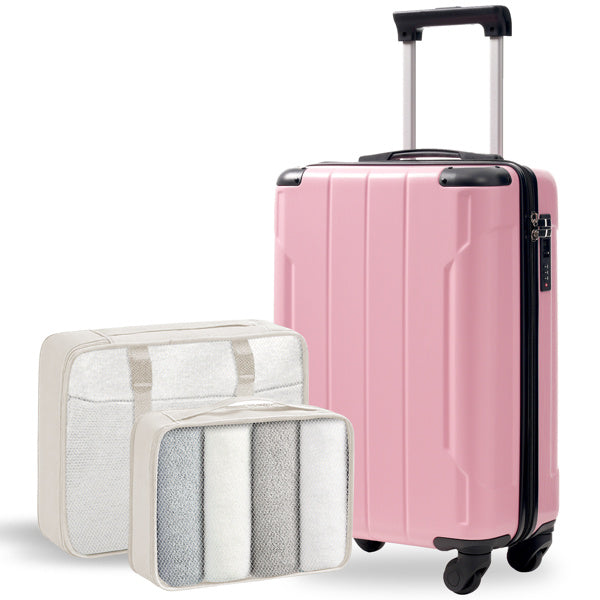 Pink 20-Inch Hardshell Carry-On Luggage, Lightweight Durable ABS Suitcase With Spinner Wheels, Built-in TSA Lock, 2 Packing Cubes