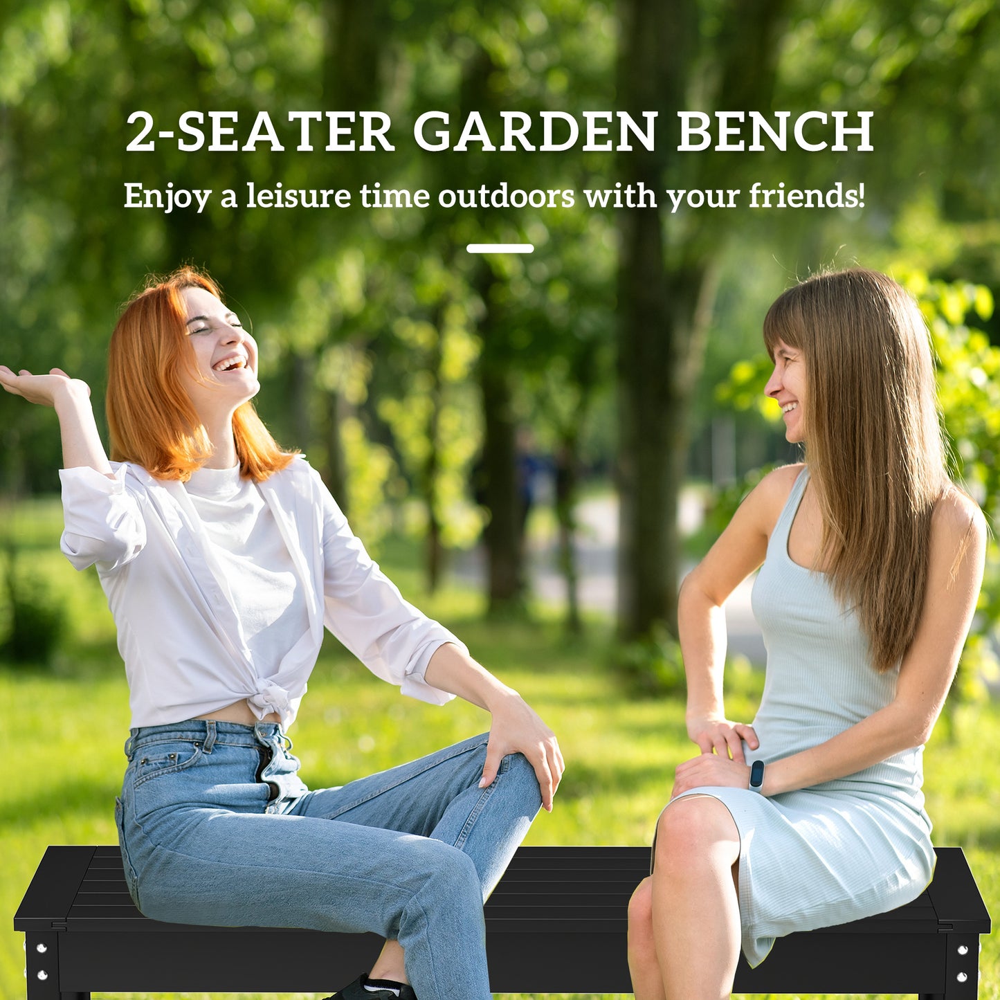 47 Outdoor Bench Seat, HDPE All-Weather Garden Bench, Backless Slatted Patio Bench For Yard, Porch, Park, Black