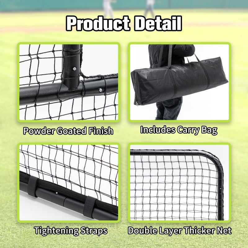 Portable Type Baseball Hitting Cage Net, Wheeled Baseball Pitching Net 84 Inches High X 84 Inches Wide, With 42 Inches X 42 Inches Opening, Including Tote Bag