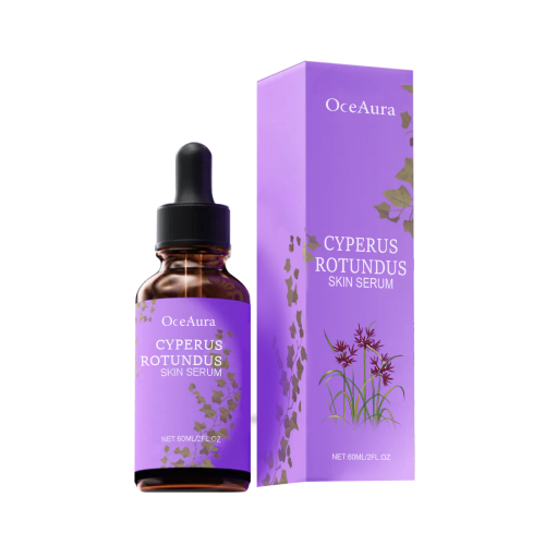 OceAura Cyperus Rotundus skin serum bottle and packaging on a white background