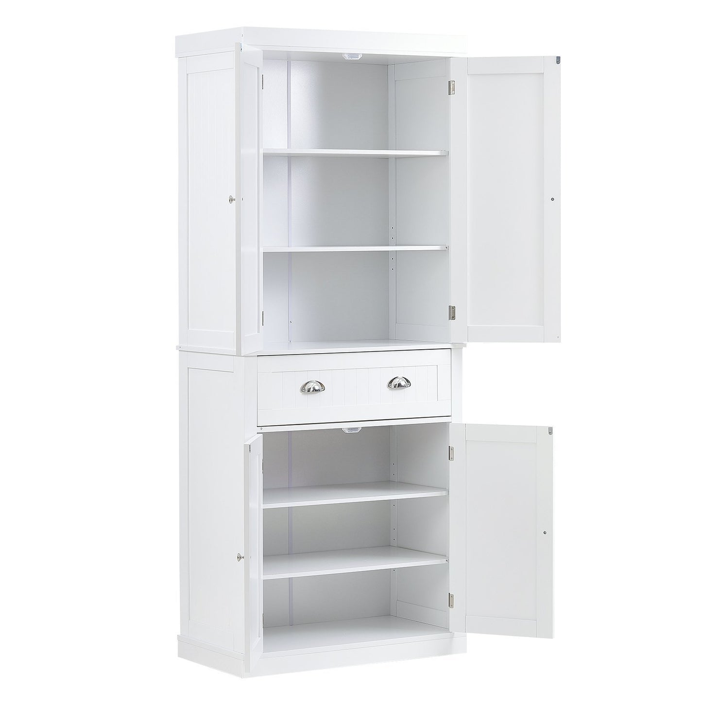 Kitchen Pantry Storage Cabinet, Freestanding Utility Cabinets With Doors, Drawer And 3 Adjustable Shelves, Tall Food Buffet Pantries For Kitchen, Living Room, Dinning Room, Laundry, White