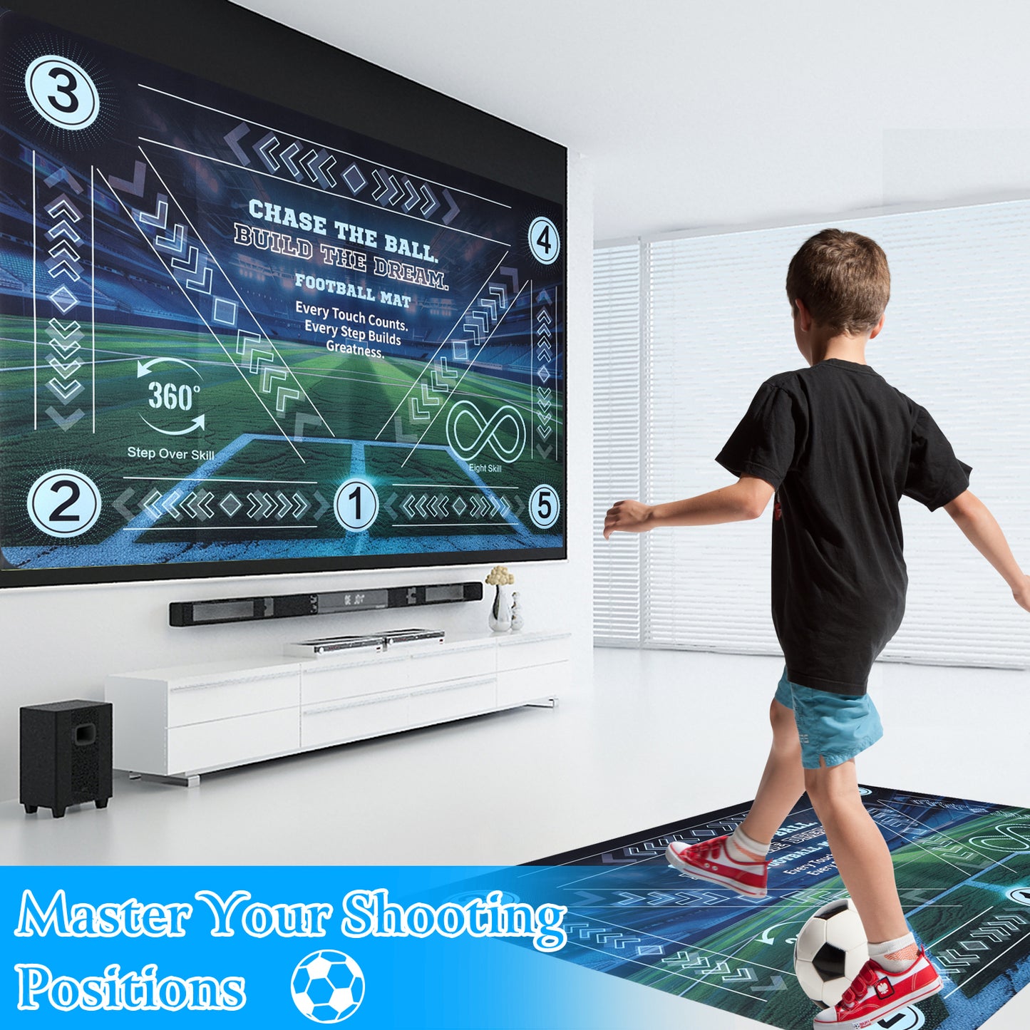 Football Training Mat For Kids & Teens - 24x36 Inch Soccer Agility Footwork Trainer With Step Over, 360 Turn & Dribbling Paths - Indoor Skills Equipment For Youth Players