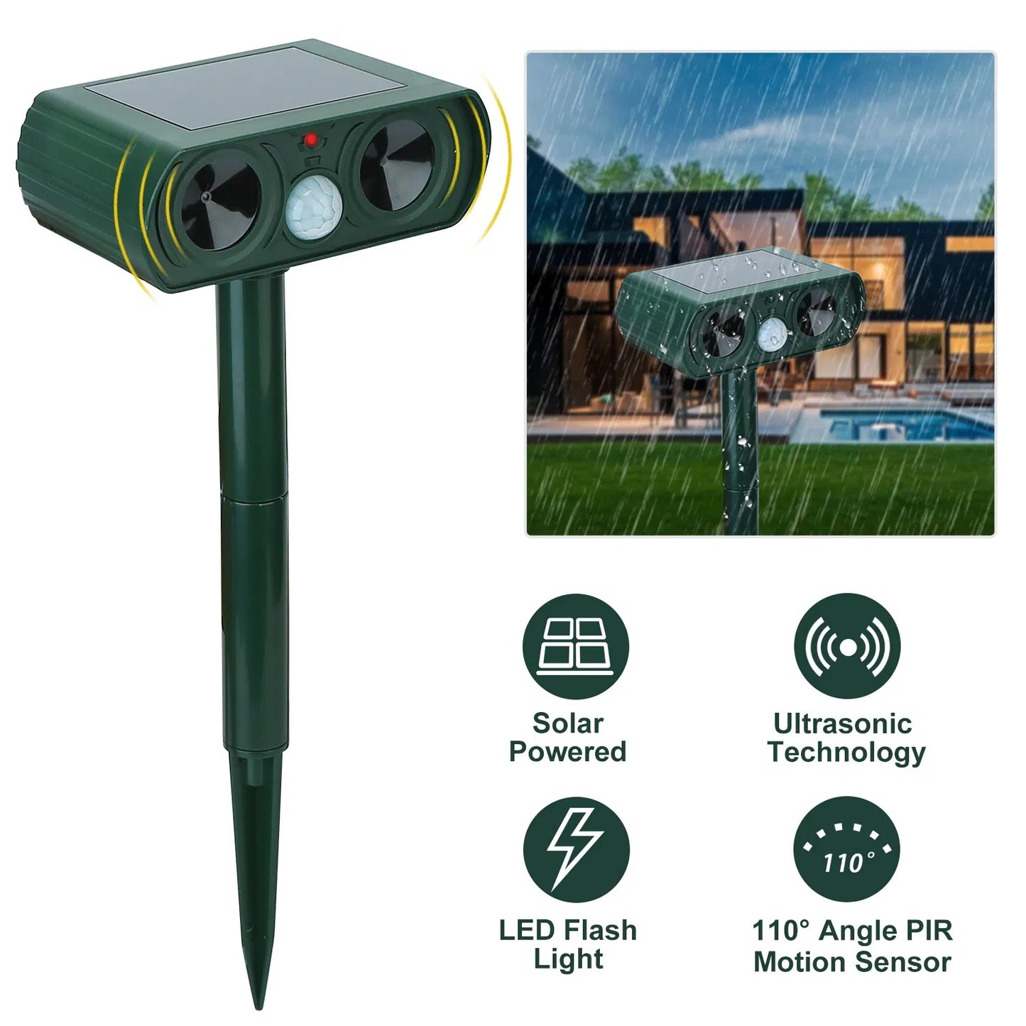 Ultrasonic Rodent Repellent, Solar Motion Sensor, Rodent Repellent IPX4 Waterproof, Suitable For Outdoor Use In Farms, Gardens, Courtyards, Driving Away Deer, Washing Pandas, Dogs, Rabbits, Squirrels,