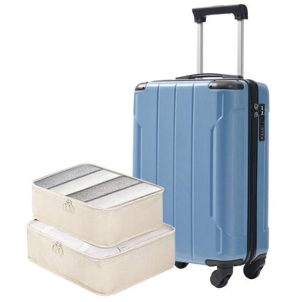 20-Inch Hardshell Carry-On Luggage, Lightweight Durable ABS Suitcase With Spinner Wheels, Built-in TSA Lock, 2 Packing Cubes, Blue-gray