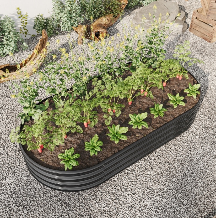 Black Raised Garden Bed Outdoor, Oval Metal Planter For Plants, Vegetables, Flowers