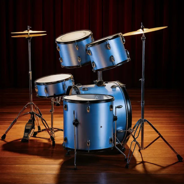 Full Size AdultDrum Set 5-Piece Blue With Bass Drum, Two Tom Drum, Snare Drum, Floor Tom, Stool, Drum Pedal, Sticks