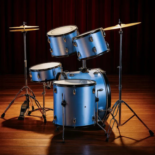 Full Size AdultDrum Set 5-Piece Blue With Bass Drum, Two Tom Drum, Snare Drum, Floor Tom, Stool, Drum Pedal, Sticks