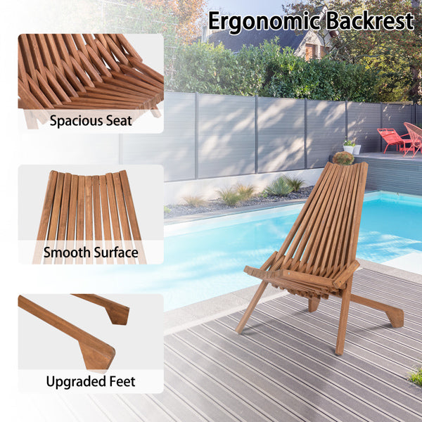 Wood Folding Chair For Outdoor, Low Profile Acacia Wood Lounge Chair For Balcony Porch BackyardPatio Lawn Garden
