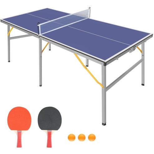 6ft Mid-Size Table Tennis Table Foldable Portable Ping Pong Table Set For Indoor  Outdoor Games With Net, 2 Table Tennis Paddles And 3 Balls