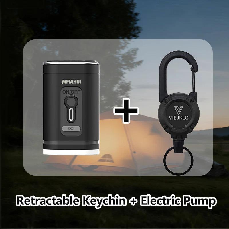 2026 Portable Air Pump With Retractable Keychain And Three-Level Adjustable Light For Quick Inflation And Pumping,Ideal For Camping, Travel, And Home Storage.