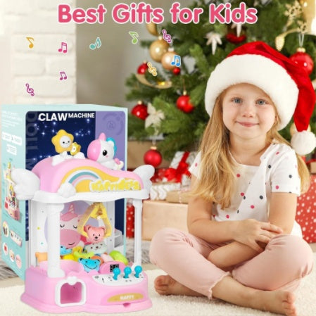 Pink Mini Claw Machine Unicorn Toy Suitable For Children Aged 6-8 Arcade Game Vending Machine, With LED Lights And Adjustable Sound Gift