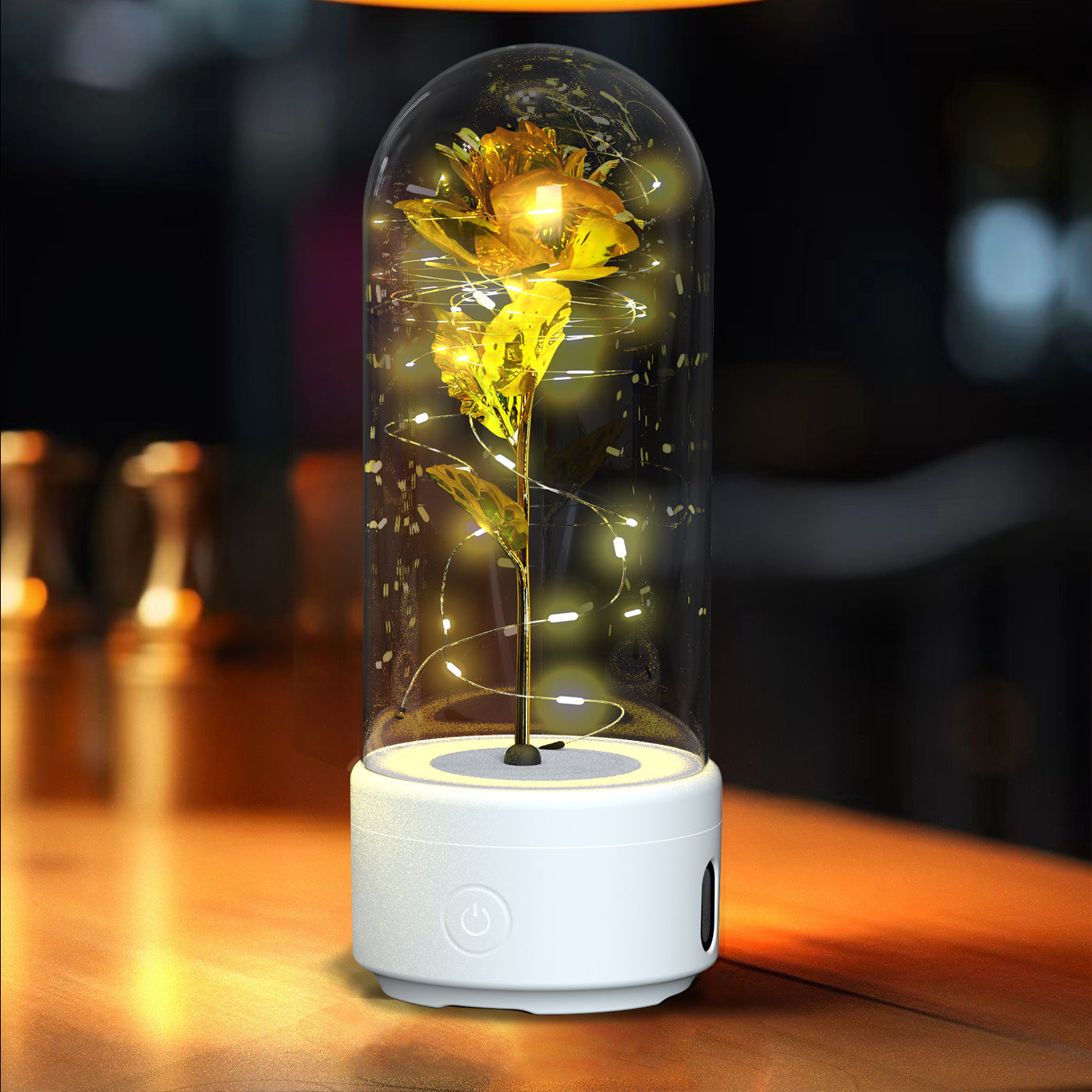 Creative 2 In 1 Rose Flowers LED Light And Bluetooth-compatible Speaker Gift Rose Luminous Night Light Ornament In Glass Cover