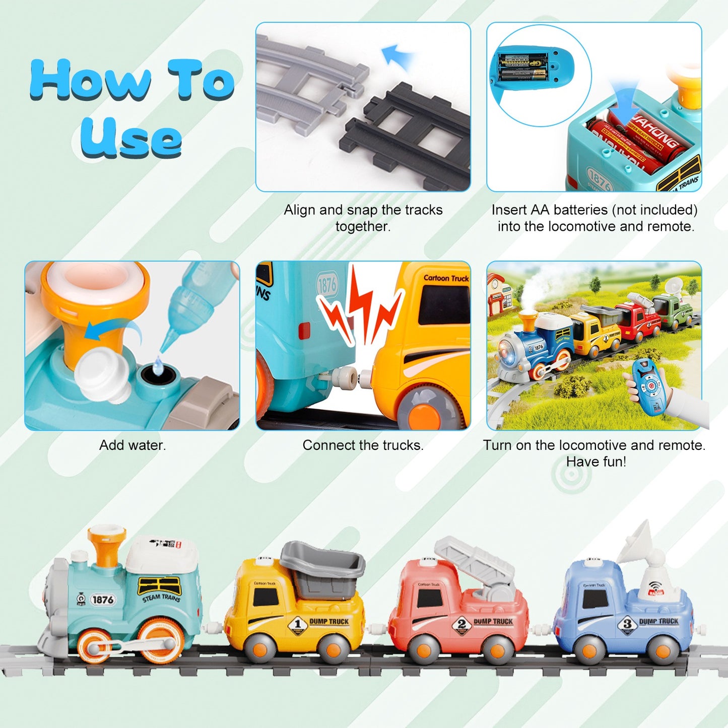 Electric Train Set With Smokes Light Sound Remote Magnetic Train Toys With Locomotive 3 Trucks Gifts For Kids Aged 3 4 5 6 Year Old