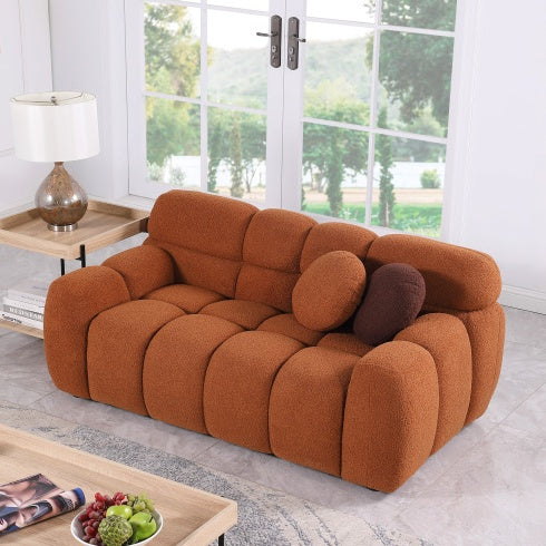 64.98 Length ,35.83 Deepth ,human Body Structure For USA People, Marshmallow Sofa,boucle Sofa ,2 Seater, LIGHT BROWN BOUCLE