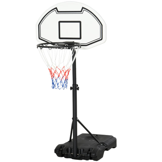 Portable basketball hoop with clear backboard and red and blue rim on a white background