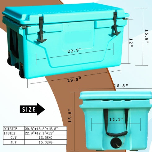 Hot Selling Blue Color 65QT Outdoor Cooler Fish Ice Chest Box 2022 Popular Camping Cooler Box