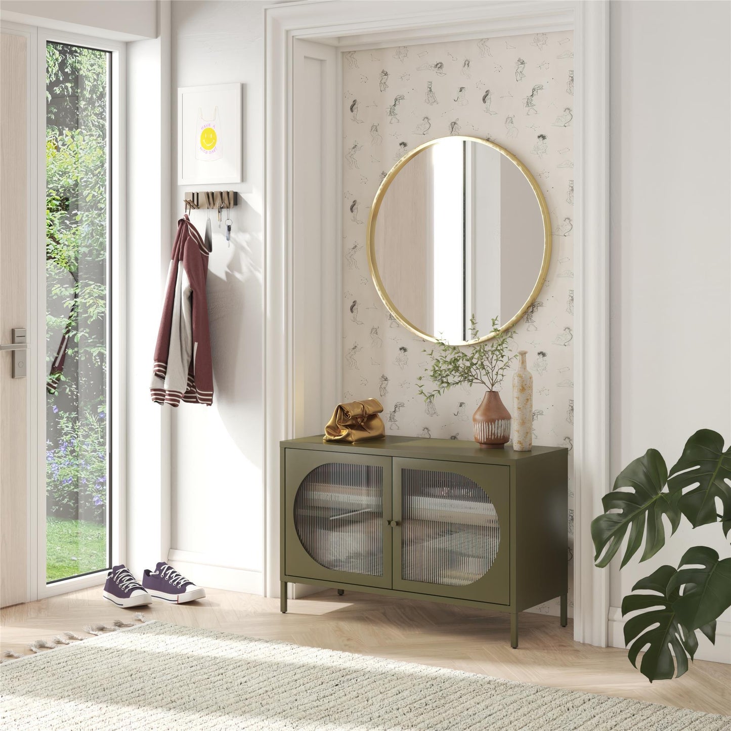 Luna Wide 2-Door Accent Cabinet With Fluted Glass