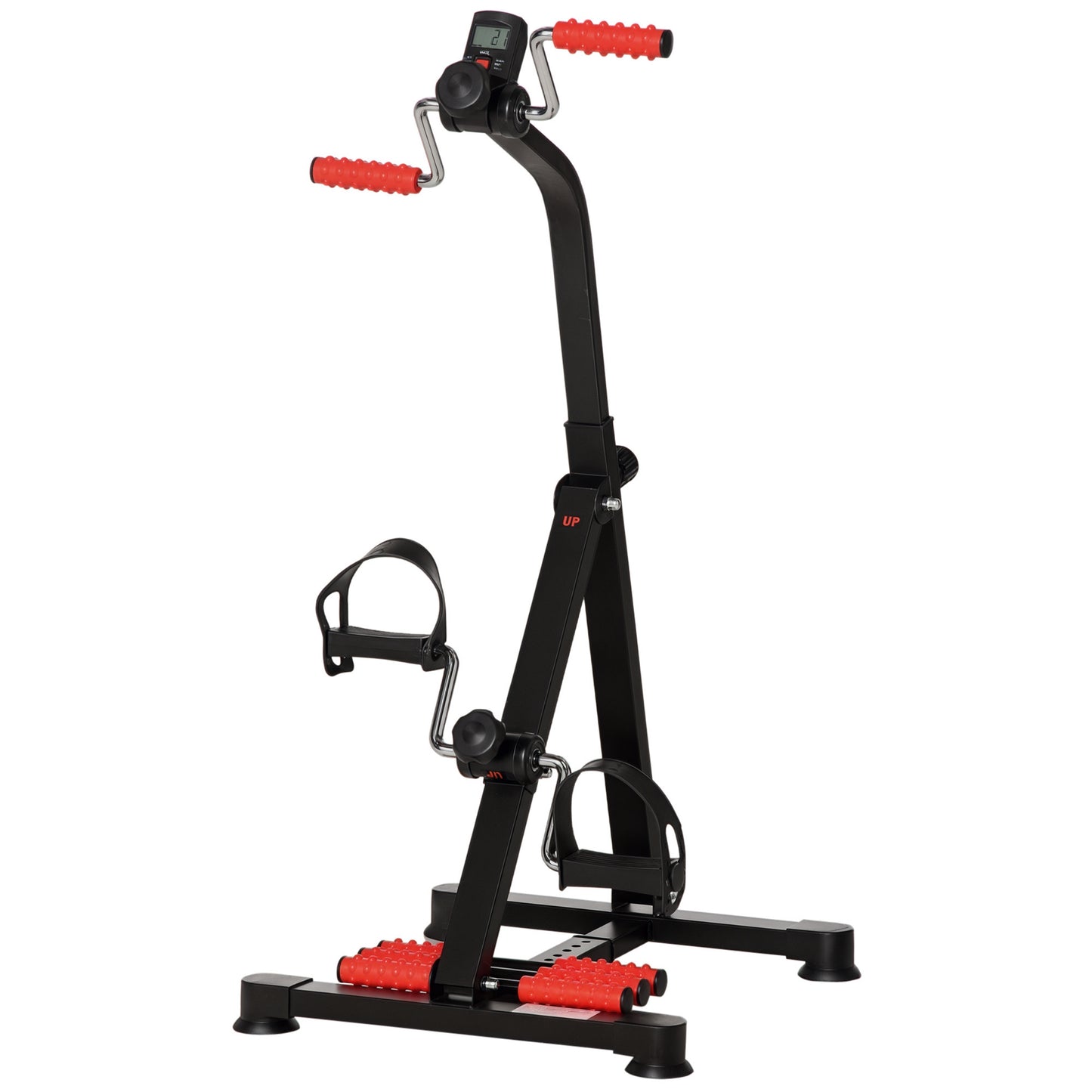 Black and red exercise bike on a white background